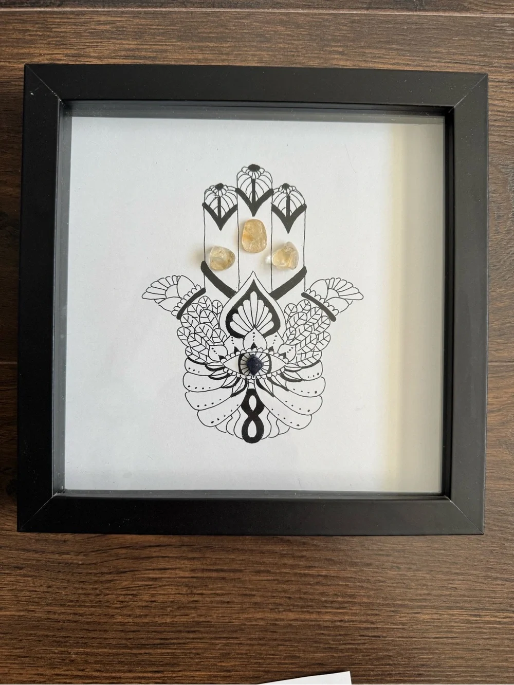 Black Framed Hamsa Wall Art with Yellow Citrine Accents
